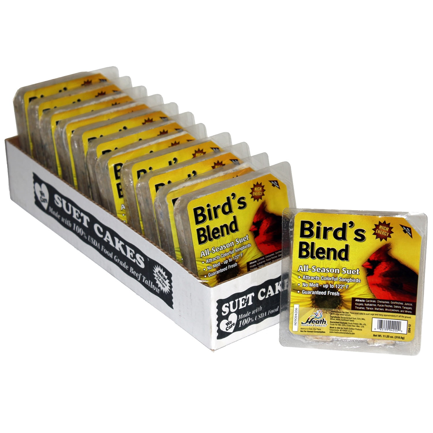 Heath Outdoor Products Wild Bird Suet Cake Bird Food Songbird's Blend, (12 Pack)