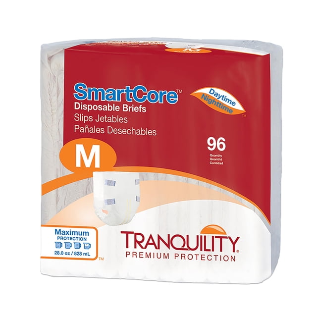 Tranquility SmartCore Adult Disposable Briefs, Incontinence Control with Breathable Kufguard Technology, Fastening Tabs & Wetness Indicator, Latex-Fr