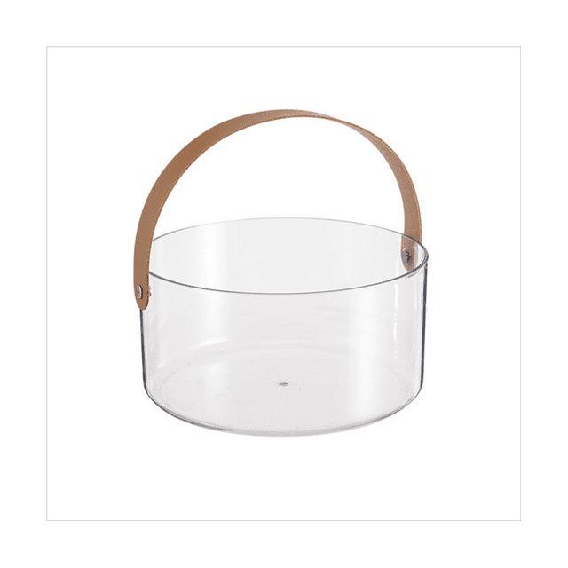 Nordic Portable Plastic Fruit Bowl Transparent Ice Wine Snacks Fruit Storage Basket Plain Leather Handle L