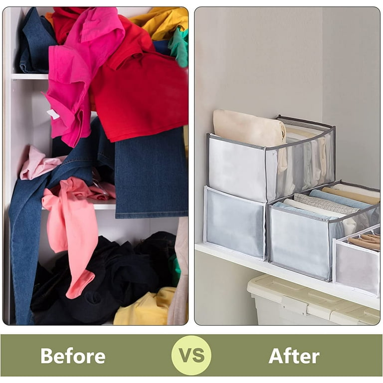 4PCS Wardrobe Clothes Organizer 7 Grids, Closet Organizers and Storage  Baskets, Clothing Storage Bins,Washable Foldable Drawer Clothes Compartment