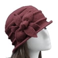thumbnail image 2 of Women Beanie Hat, Winter Warm Fashion Vintage Wool Felt Solid Color Flower Elegant Cap for Party Dating Shopping Outdoor, 2 of 5