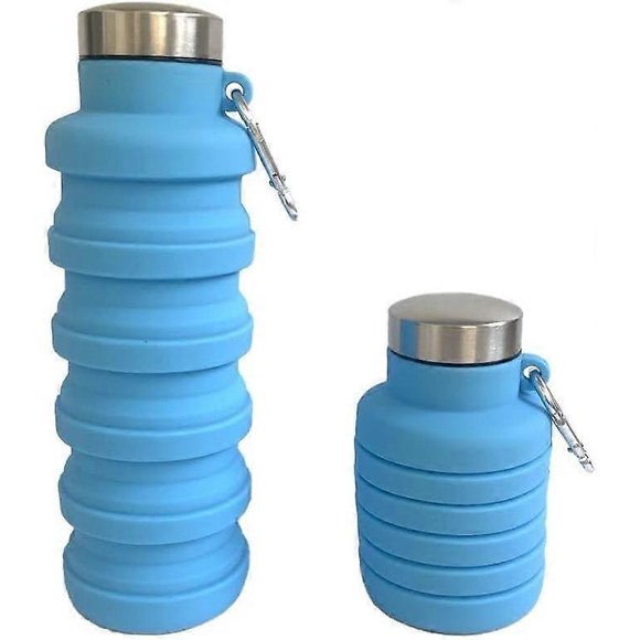 Collapsible Water Bottle Blue Bpa Free Silicone Travel Essential Foldable Gym Bottle Leakproof Hiking Camping Accessories 500ml