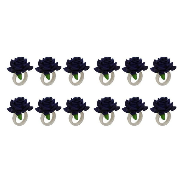 Servilletero portátil extraíble reutilizable Naiovety 6 piezas lino flor artificial decoración romántica casa Azul oscuro 2piezas