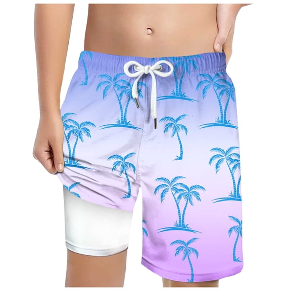 NOEGOEU Boys Swim Trunks with Compression Liner Kids Bathing Suit Shorts 5-14 Years (Light Purple,5T)