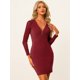 thumbnail image 2 of Mini vestido ceñido al cuerpo con manga transparente y cuello en V Allegra K Vino tinto M, 2 of 5