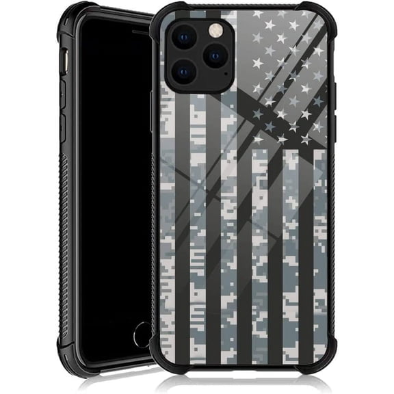 Compatible with iPhone 11 Pro Case,Design Pattern Back Bumper Anti Scratch Reinforced Corners Soft TPU Caver, Cases for Men Women-Camouflage American Flag