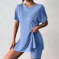 thumbnail image 2 of BOOMNY Womens 2 Peice Workout Shorts Sets Solid Short Sleeve Tops Gym Yoga Shorts Outfits for Women Summer Casual Matching Sets, 2 of 7