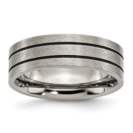Auriga Fine Jewelry Titanium Brushed Black Enamel Grooved 7mm Flat Men s Band