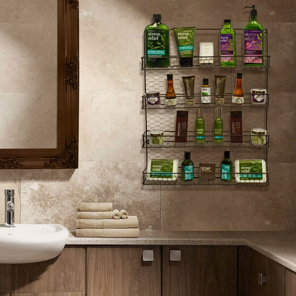 4 Tiers bathroom Organization Storage Wall Mounted shelf Rack Iron