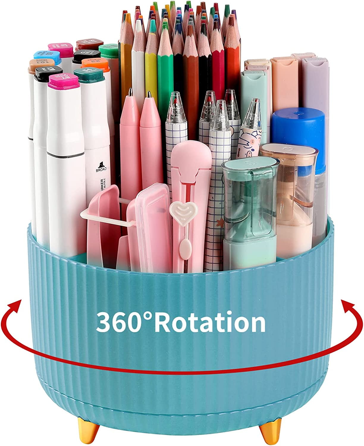 Pen Holder Pencil Organizer, 360Degree Rotating Pencil Holder, Crayon