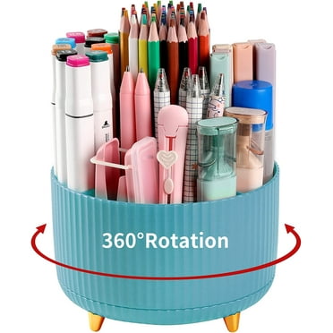 Pen Holder Pencil Organizer, 360-Degree Rotating Pencil Holder, Crayon Organizer for Marker Holder Caddy Art Supply Organizer for Desk, Desk Organizer for Office Home, Blue