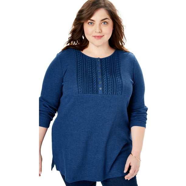 Woman Within Woman Within Women's Plus Size Washed Thermal Lace Bib