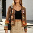thumbnail image 6 of Otvok Women Granny Square Crochet Cropped Cardigan, Long Sleeve Open Front Hollow Knit Floral Boho Sweater Cover Up, 6 of 7