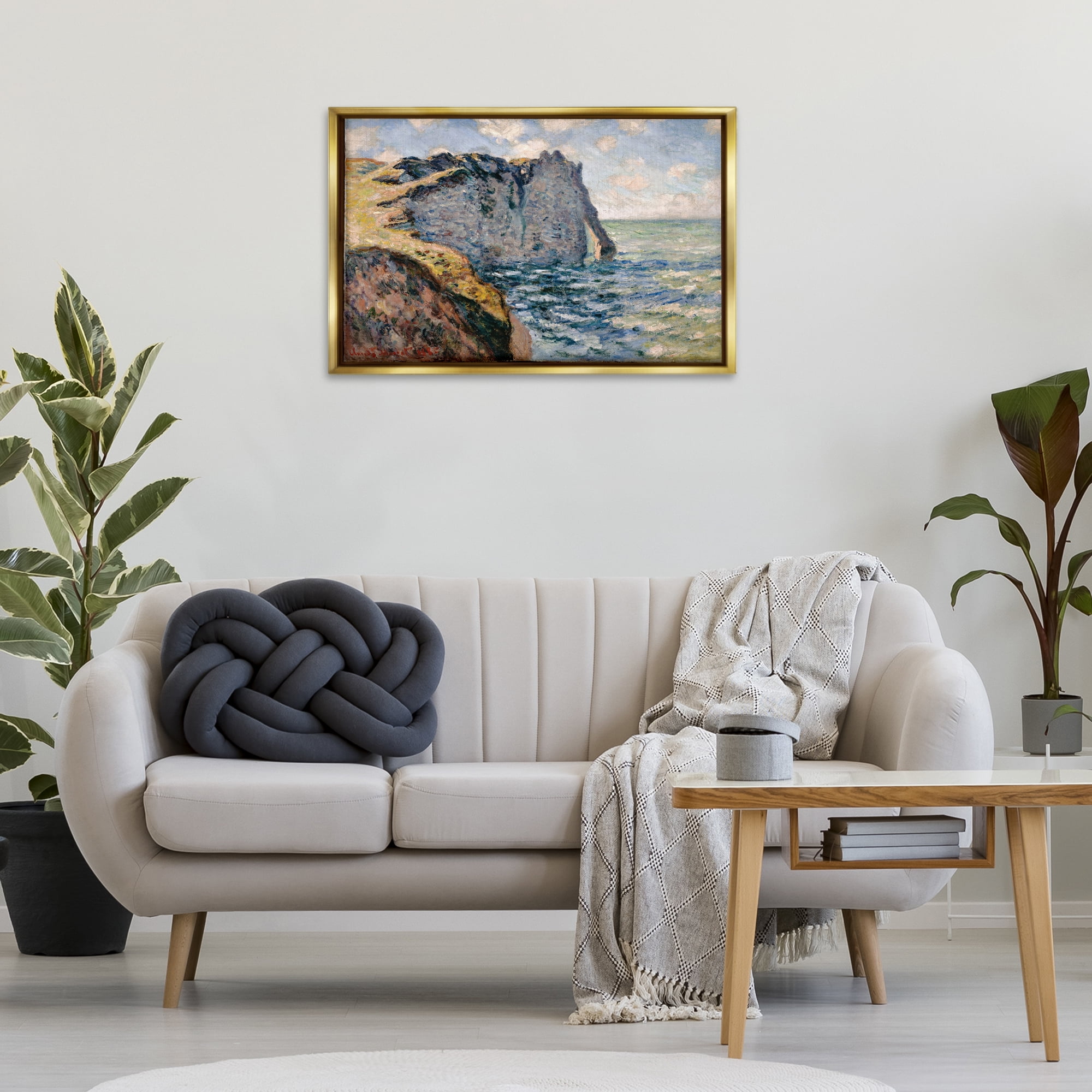Stupell Industries Classic Monet Cliff Of Aval Landscape & Nature Painting Gold Floater Framed Canvas Art Print Wall Art, 31 x 21