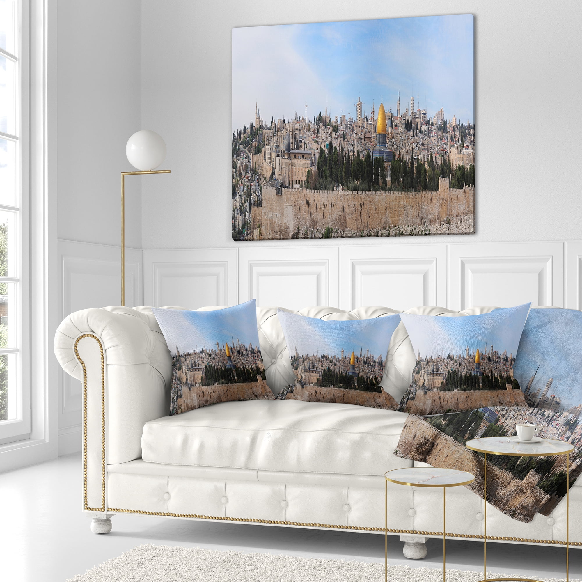 Designart Jerusalem Cityscape Panorama - Photography Throw Pillow - 18x18