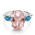 thumbnail image 3 of Gem Stone King 10.00 Ct Oval Peach Nano Morganite London Blue Topaz 925 Sterling Silver 3-Stone Engagement Ring, 3 of 6