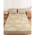 thumbnail image 2 of Cal.King Size Fitted Sheet Set - Rustic Botanical 3 Piece Bedding Sets 16" Deep Pocket Fitted Sheet with 2 Pillowcases, Retro Farmhouse Floral Flowers Light Brown Brushed Microfiber Hotel Bed Sheets, 2 of 9