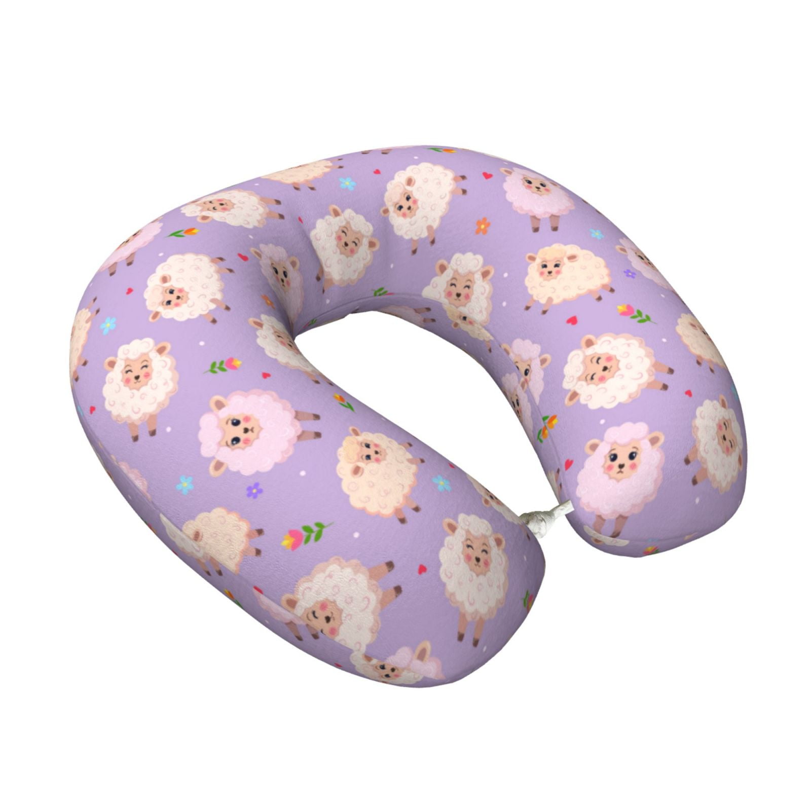 Xecao Sheeps Print Memory Foam Cervical Neck Pillow Versatile U-Shaped Pillows for Home,Office,Camping,Travelling,Soft Washable Cover