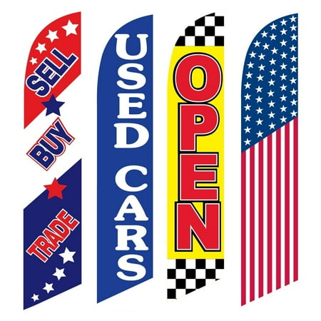 4 Advertising Swooper Flags Sell Buy Trade Used Cars Open America