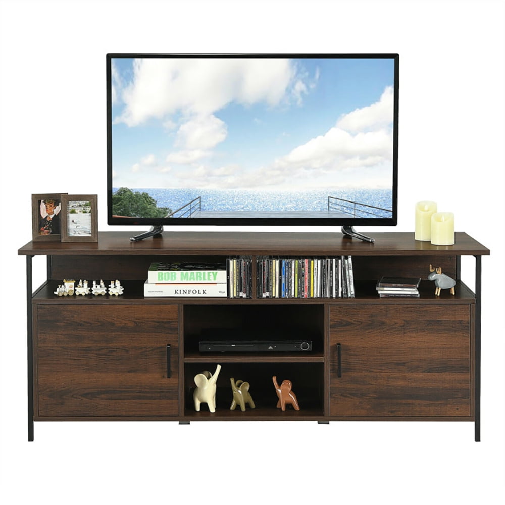 Finihen TV Stand, TV Cabinet, 58 Inch Wood TV Stand, Entertainment Media Center Console with Storage Cabinet, for Living Room, Bedroom, Walnut