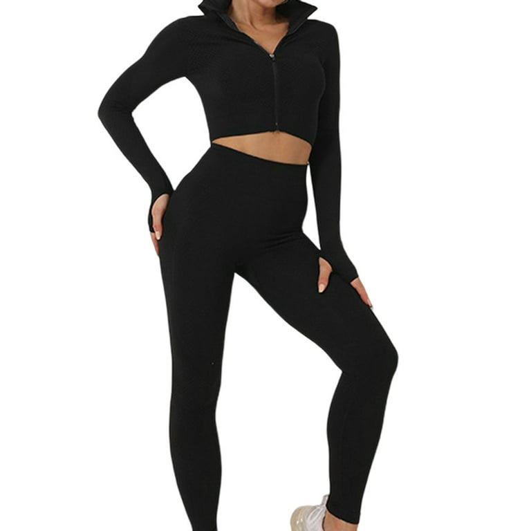 3 PCS Women's Active Wear Sets Long Sleeve Top High Waist Leggings Sports  Jacket Workout Clothes Women'S Fitness Clothes Gym Clothes for Women Sets