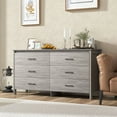 thumbnail image 3 of Gymax 6 Tiroirs Commode Double Commode Armoire de Rangement en Bois Chambre à Coucher Gris, 3 of 10