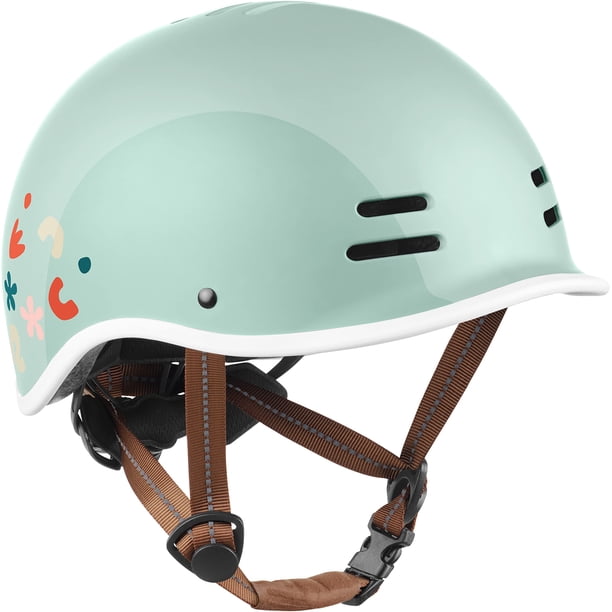 Retrospec Remi Casco de bicicleta para niños y niñas - Casco de bicicleta con visera incorporada y correas reflectantes ajustables para patinetas, patinetas, patines - Matcha Bloom - 49-53 cm 5229