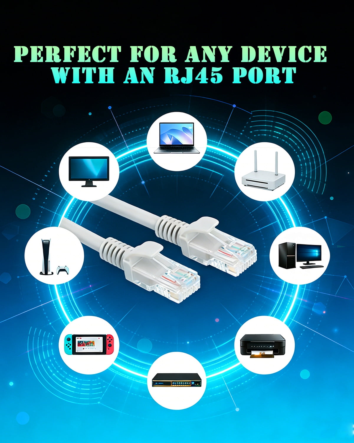 UltraPoE 100ft Cat6 Ethernet Cable 2 Pack, 10G 550Mhz 24AWG Internet LAN Cable, RJ45 Network Cord for Modem/ Router/PC/Gaming, White
