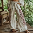 thumbnail image 2 of Flmaly vacation outfits for women High Waistband Holiday Style Retro Linen Floral Ethnic Print Casual Pants For Women – Comfortable Relaxed Fit Perfect For Summer Beach Vacation Outfits, 2 of 4
