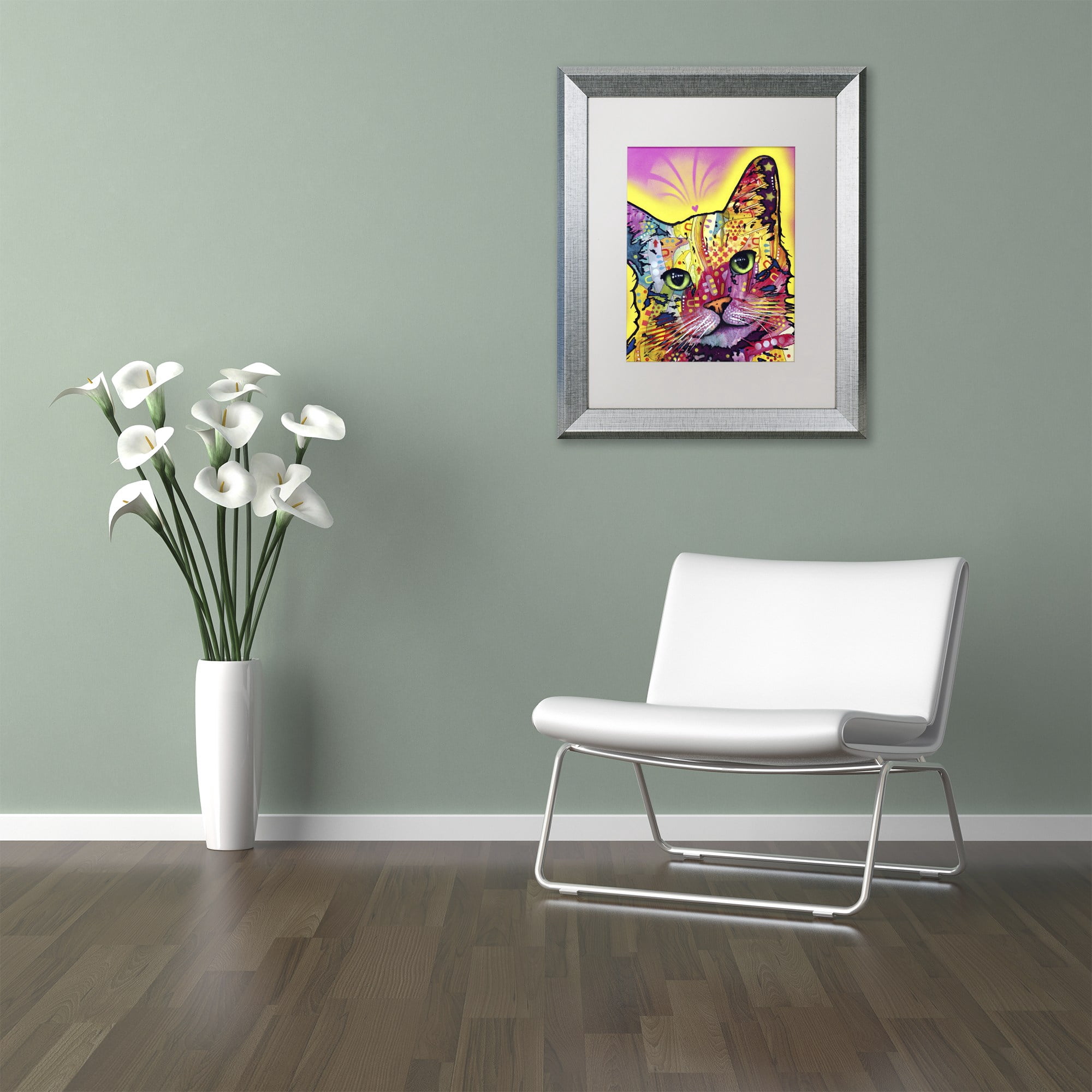 Trademark Fine Art "Tilt Cat" Canvas Art by Dean Russo White Matte, Silver Frame