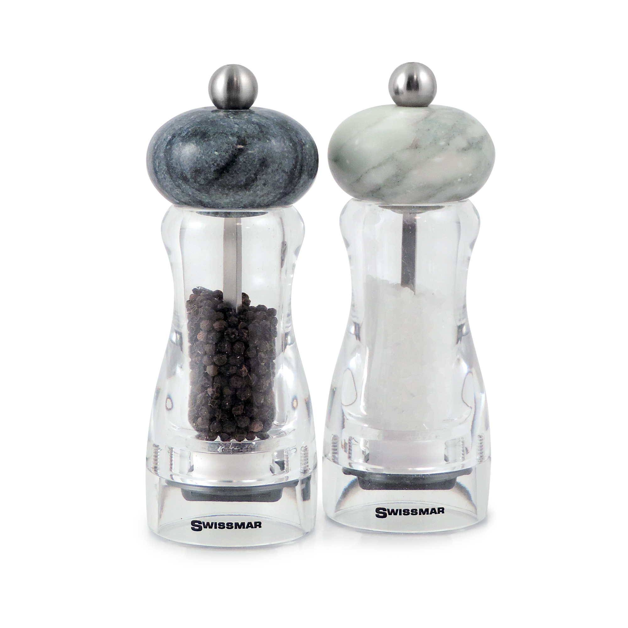 Swissmar Andrea Clear Acrylic Salt and Pepper Mill Set with Granite