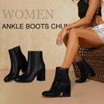 Ankle Boots for Women Square Toe Short Boots Side Zipper Low Heel Ankle