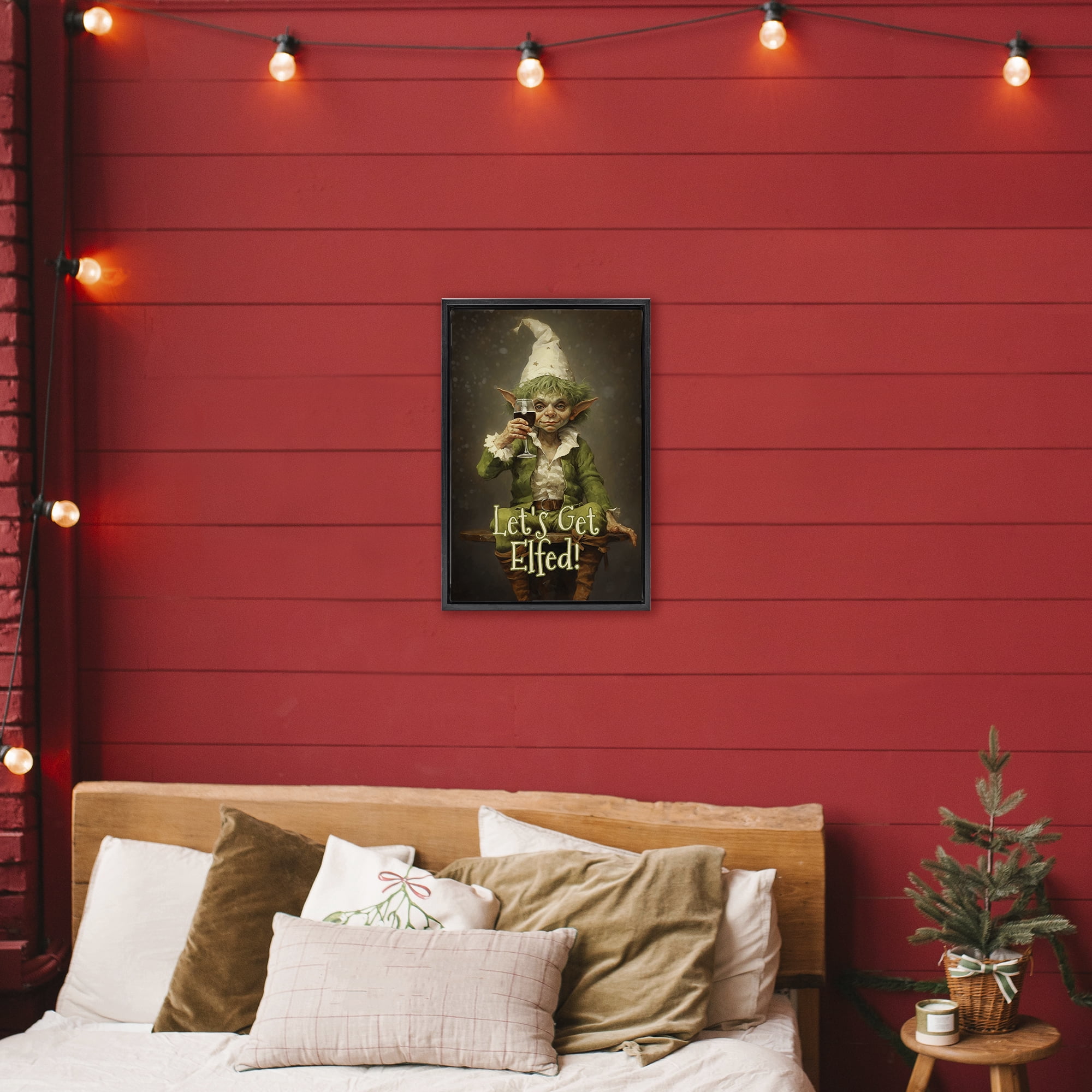 Stupell Industries Let's Get Elfed Black Framed Floater Canvas Wall Art, design by Tina LeCour