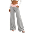 thumbnail image 3 of cocolona Womens Patchwork Casual Yoga Pants Elastic Waist Straight Wide Leg Workout Lounge Pants with Pockets, 3 of 5