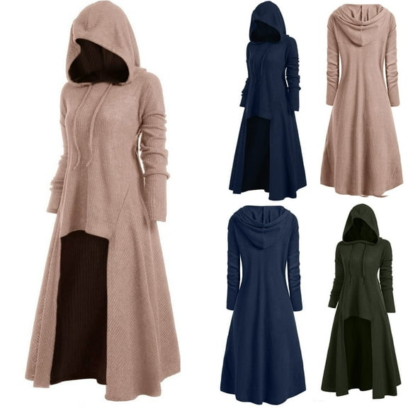 PXLKNZH Womens Renaissance Costumes Hooded Sweatshirt Dress Solid Color Vintage Pullover Casual Long Sleeve Tunic Dress Oversized Sweatshirts Party Dresses Army Green,XXL