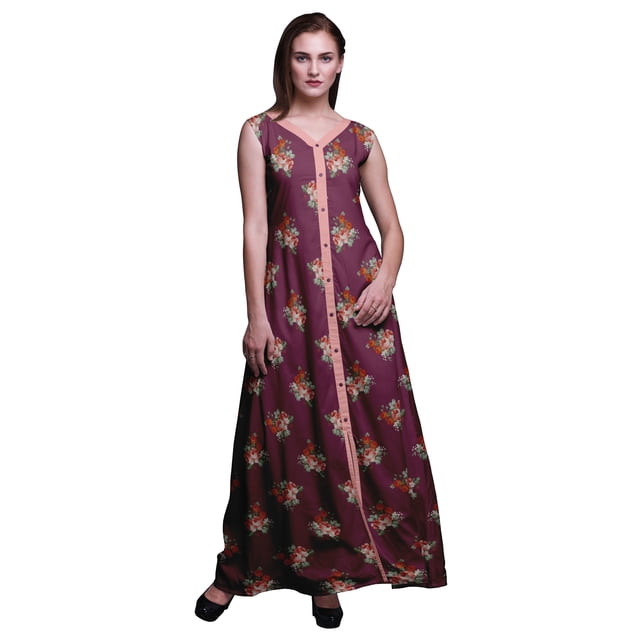 Bimba Floral Printed Front Slit Sleeveless Summer Spring Women Maxi PartyDress-XX-Large