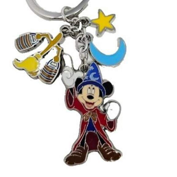 2025 Disney Parks Mickey Mouse Sorcerer Fantasia Metal Keychain with Charms