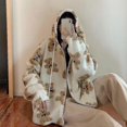 thumbnail image 3 of Sudadera informal gruesa con capucha para mujer, suéter de felpa con bolsillo con cremallera y patrón de dibujos animados, Top de invierno, 3 of 4