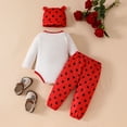 thumbnail image 4 of Girl Clothes Long Sleeve Ladybug Print Romper with Polka Dot Pants and Hat Set Girls Outfits Red 9-12 Months, 4 of 6