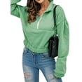 thumbnail image 3 of QAFOPEH Women Zipper Up Stand Collar Long Sleeve Solid Color Cropped Sweatshirt, 3 of 4