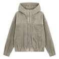 thumbnail image 4 of Women's Full Zip up Jacket Plus Size Corduroy Hoodies Trendy Loose Fit Hooded Sweatshirts Outwear with Pocket Khaki XL, 4 of 4