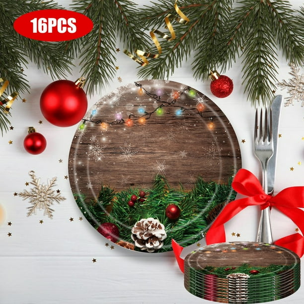 Vajilla Desechable Navideña, Decoración para Fiestas y Festivales, Vajilla Navideña, Bandejas de Papel y Juegos de Servilletas de Papel con La Inscripción "Feliz Navidad".