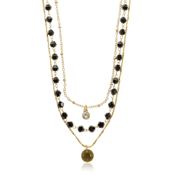 Time and Tru Women's Goldtone Layered Necklace Set, 3 Pieces, Black