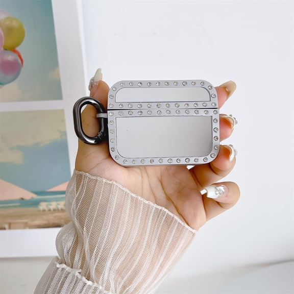 for AirPods 3 Pro 2 Cases with Mirror Protective Hard Cover Glitter Rhinestone Shell for Airpods 3 2 1 with Ring Keychain (Silver,for AirPods Pro)