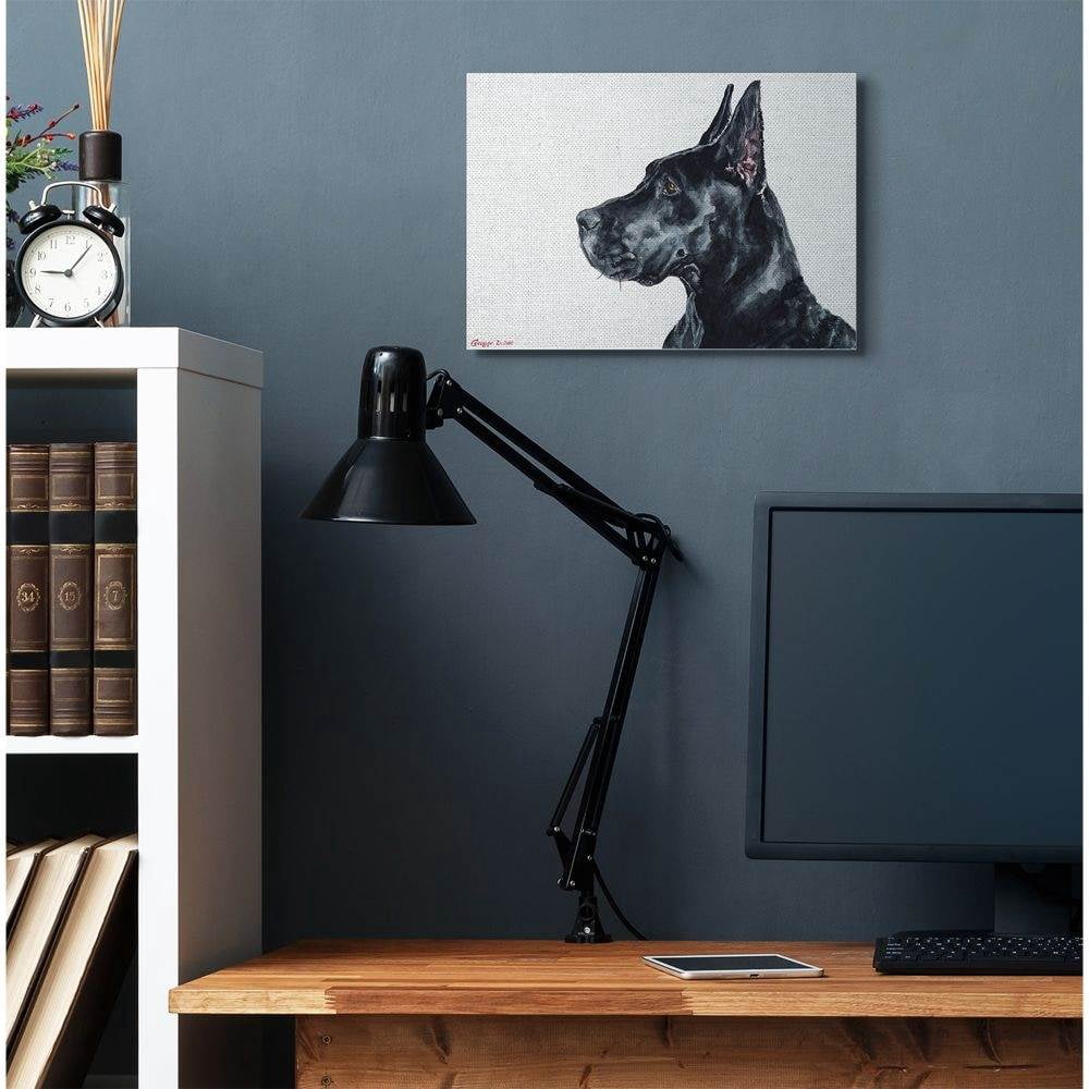 Stupell Industries Black Great Dane Dog Pet Animal Watercolor Painting Super Canvas Wall Art by George Dyachenko