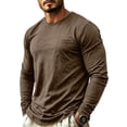 thumbnail image 3 of Domuza Mens Long Sleeve Shirt with Pocket Crew Neck Shirts Casual Solid Lightweight Basic T-Shirt Khaki L, 3 of 8