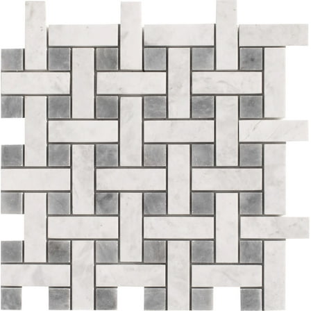 Basketweave Carrara & Tahoe Honed Marble Mosaic Tile