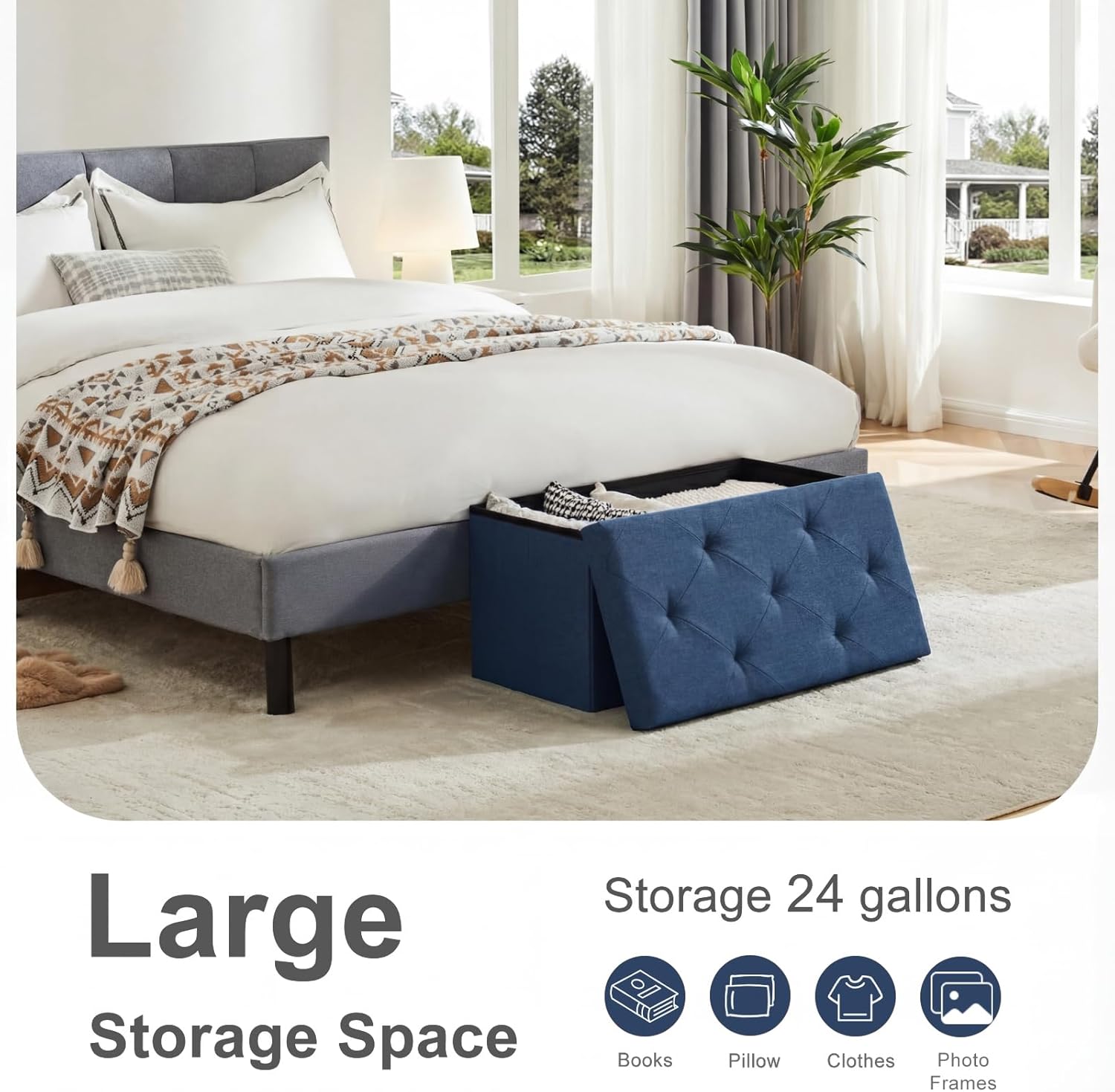Accver 30-Inch Foldable Storage Ottoman Bench, Blue photo 8