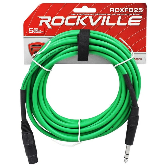 Rockville RCXFB25G 25' Female REAN XLR to 1/4'' TRS Cable Green 100% Copper