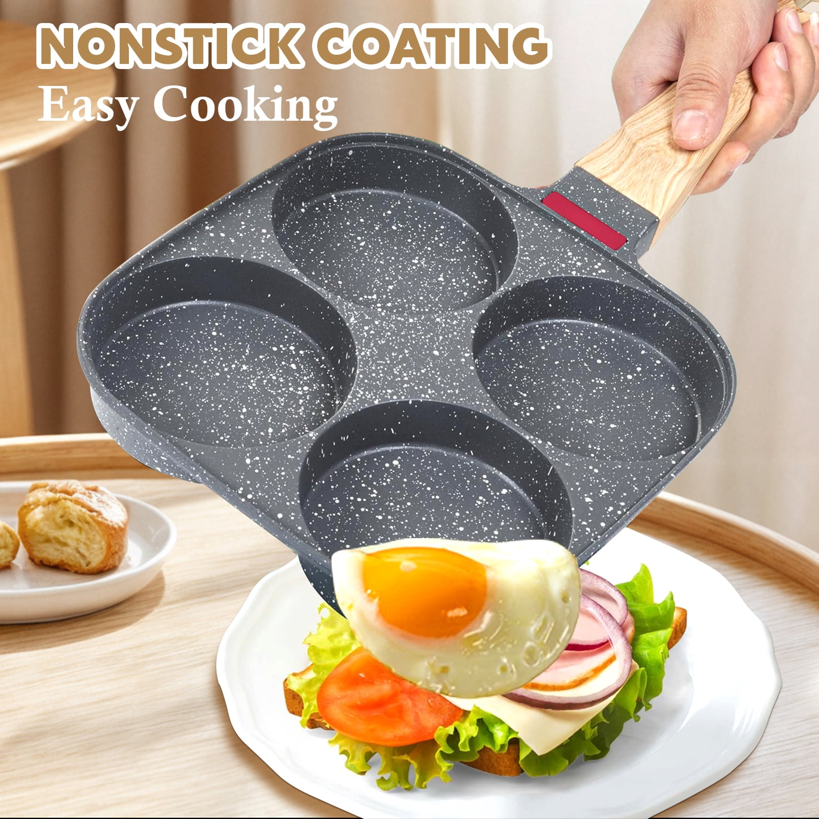 Godance 4-Cup Egg Pan Nonstick, 7.49" Frying Pan with Lid, Healthy Maifanite Stone Pan for Breakfast, Pancake, Hamburger, Burger, Sandwiches, Suitable for Gas Stove & Induction Cookware